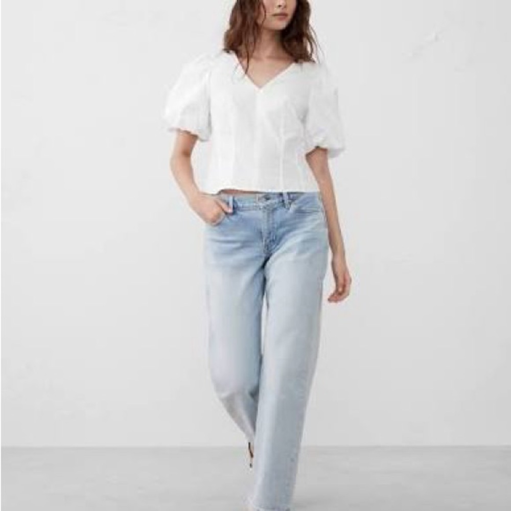 Banana Republic Bubble-Sleeve Seamed Poplin Top